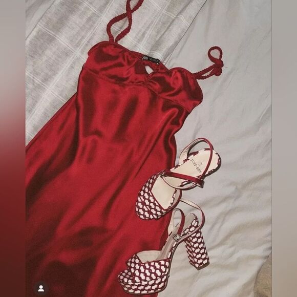 ZARA NWT WOMAN SS24 SATIN MIDI SLIP DRESS RED | 2340/371 - Picture 5 of 16